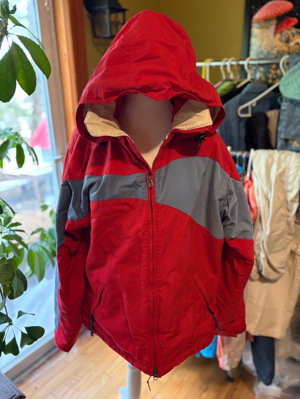 Burton Red and Gray Ski Snow Jacket with Hood